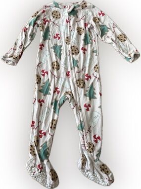 Sweet Bamboo Kids Holiday Print Footed One-Piece Pajamas - Pink with Green & Red